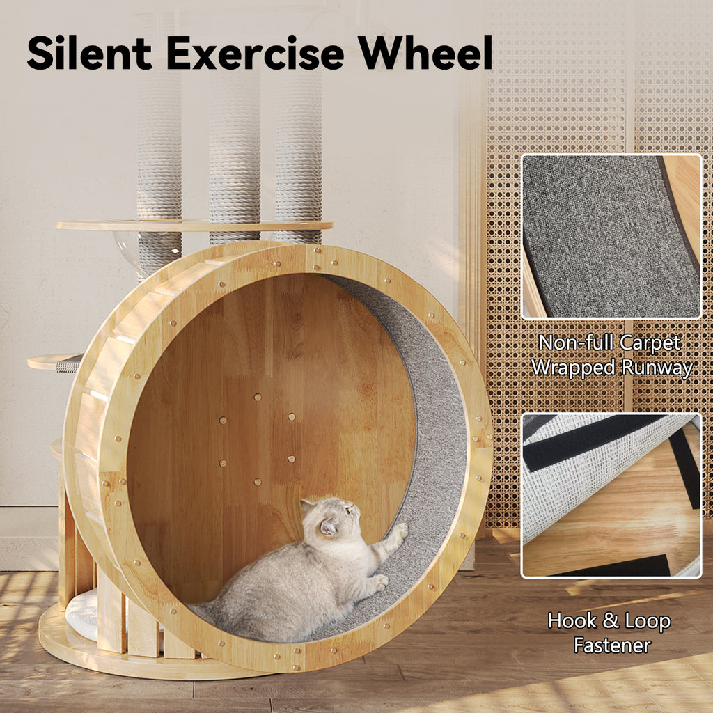 Treadmill Large Cat Tree for Indoor Cats, Multi-Level Wooden Cat Tower with Scratching Posts, Cat Condo & Cozy Cat House for Multiple Cats