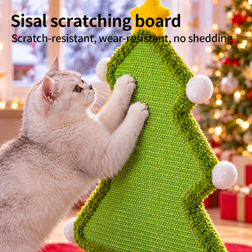 Christmas tree-Shaped Sisal Cat Scratcher – Durable, Low-Shedding Cat Scratching Board with Cozy Plush for Indoor Cats