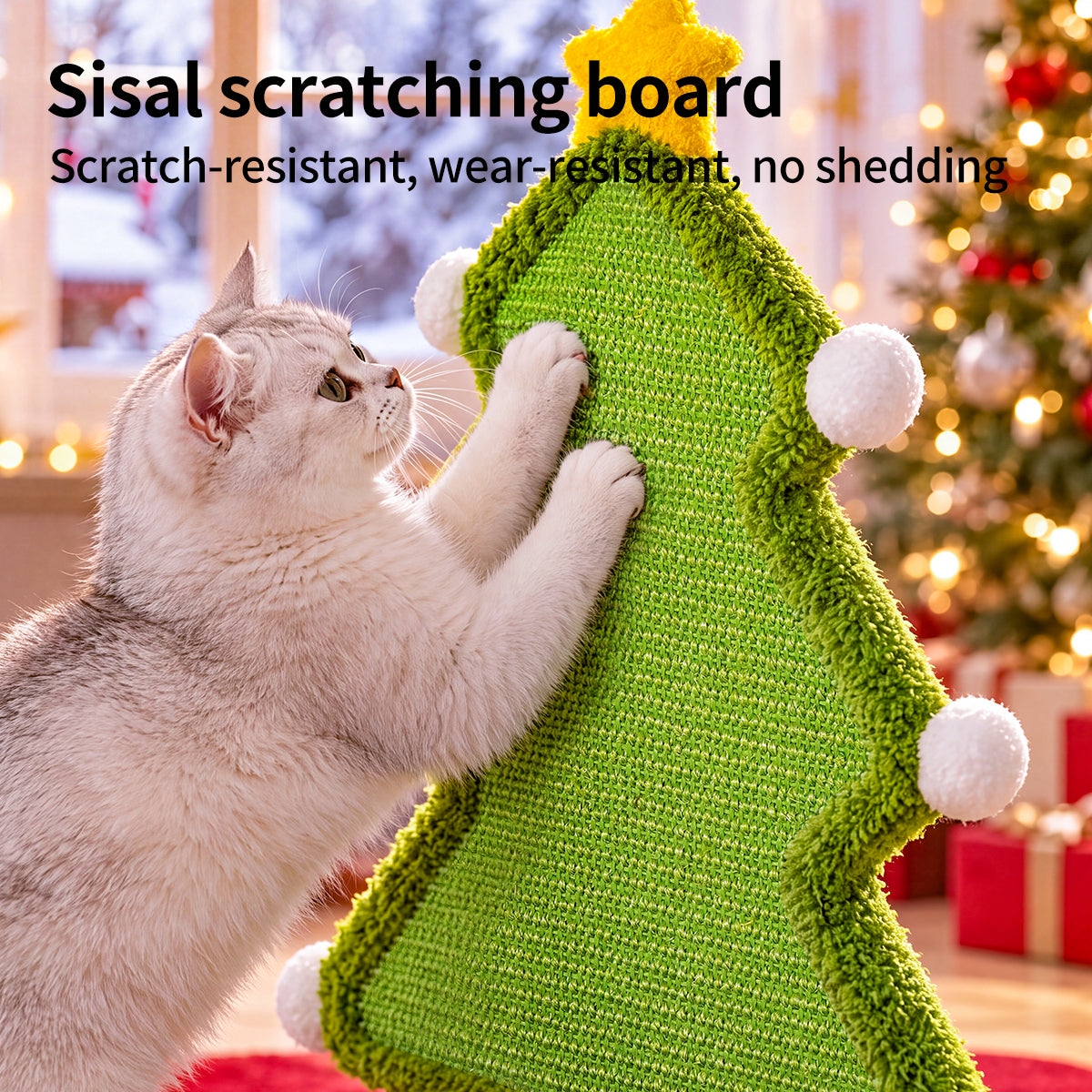 Christmas tree-Shaped Sisal Cat Scratcher – Durable, Low-Shedding Cat Scratching Board with Cozy Plush for Indoor Cats