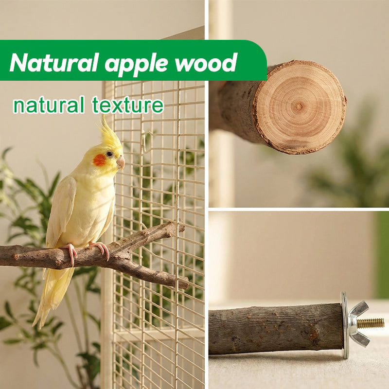 Natural Apple Wood Bird Perch for Parrots, Budgies & Cockatiels – Wooden Bird Cage Stand with Secure Double-Sided Mounting