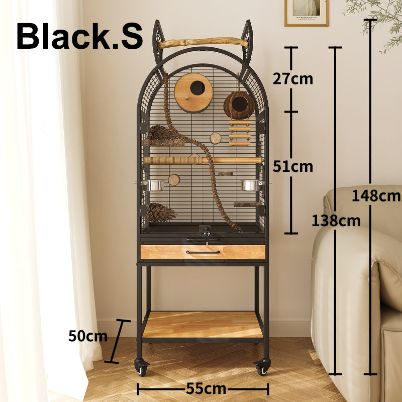Large Wooden Parrot Cage – Luxury Bird Aviary with Stainless Steel Features, Easy-Clean Design & Anti-Splash Protection
