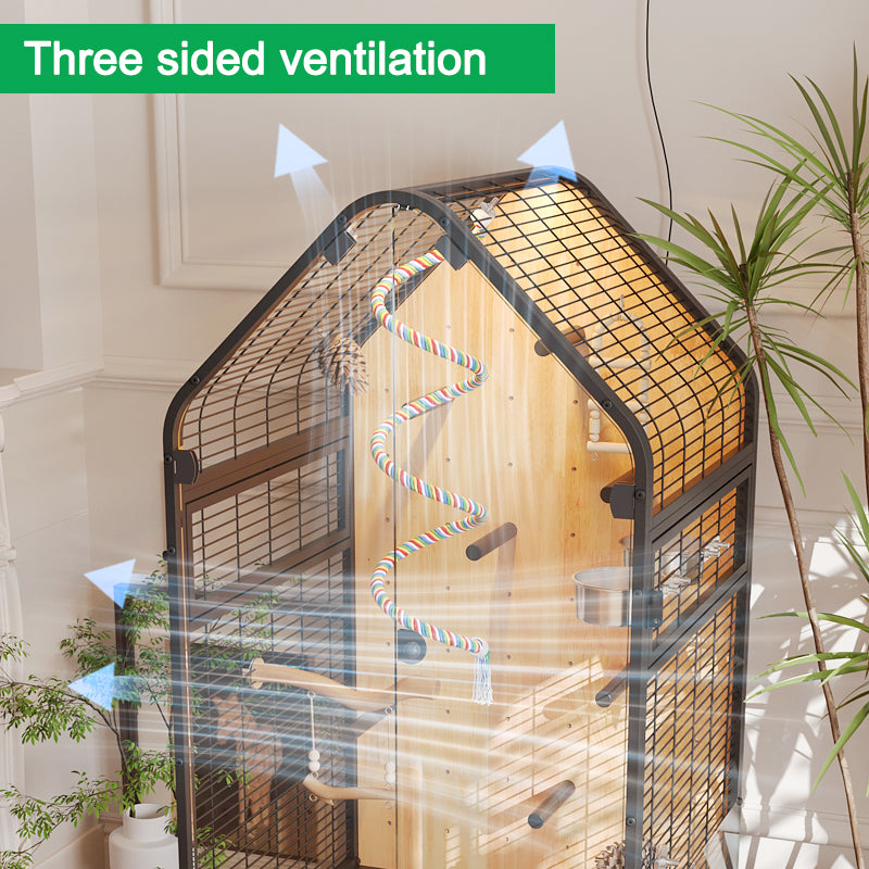 Free shipping | TAJIA Panoramic Large Bird Cage for Parrots | Heavy-Duty Iron Aviary with Stand & Play Top, Spacious Cabinet Design for Conures, African Greys & Macaws