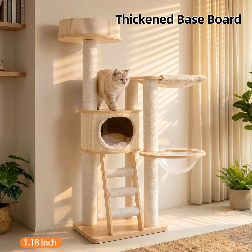 OFW03 Modern Multi-Level Cat Tree with Cozy Cat House, Hammock & Scratching Posts