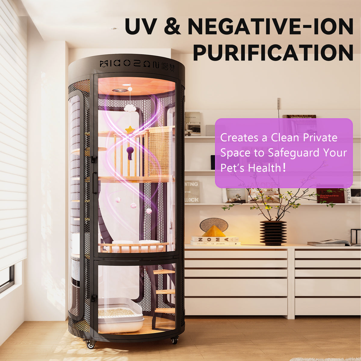 Extra Large Cat Cage Indoor, Cat Enclosure with Smart Air System, Panoramic Cat Villa, Large Cat House