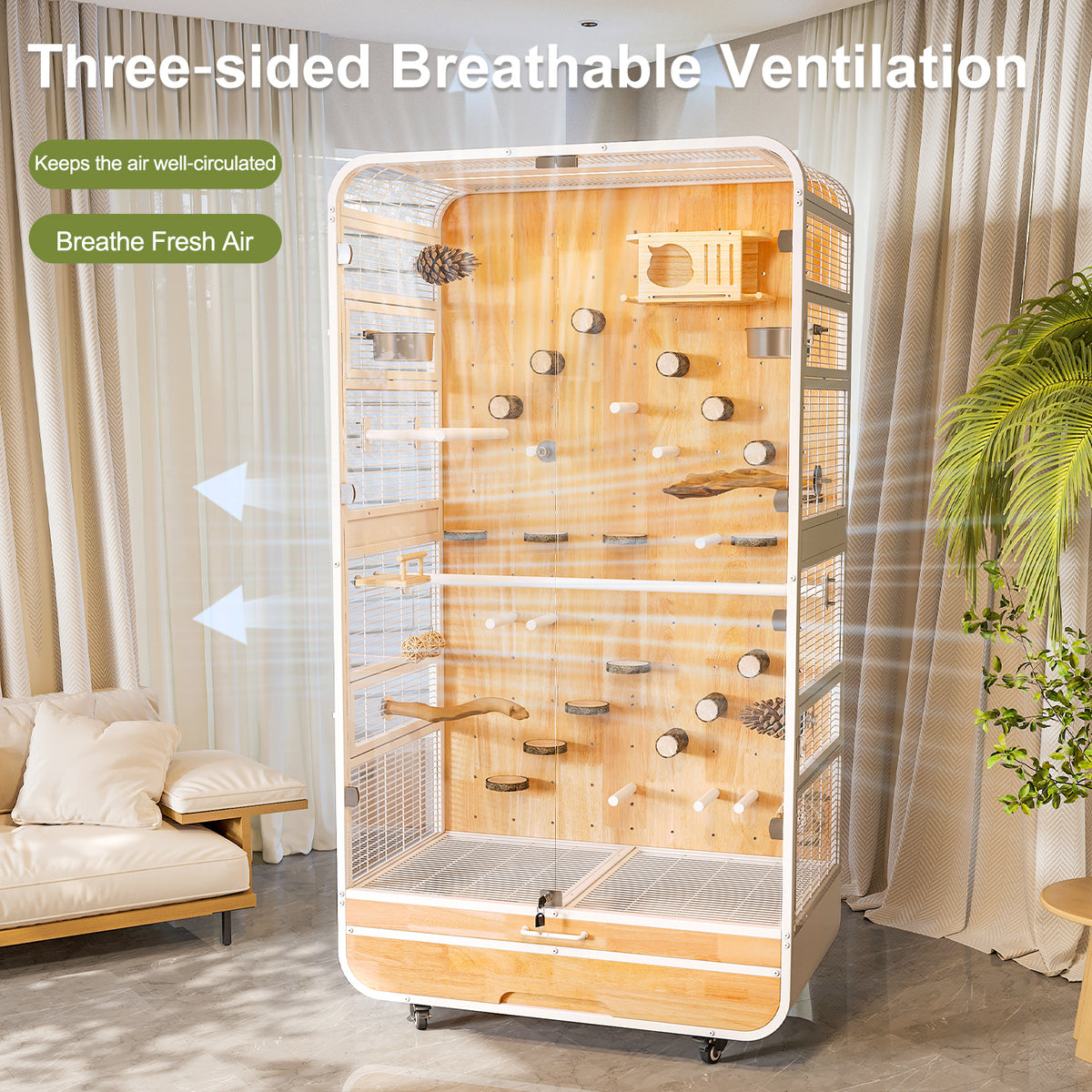 Premium Parrot Cage – Easy-Clean Bird Aviary with Anti-Splash Design for Sun Conures, African Greys & Quaker Parrots