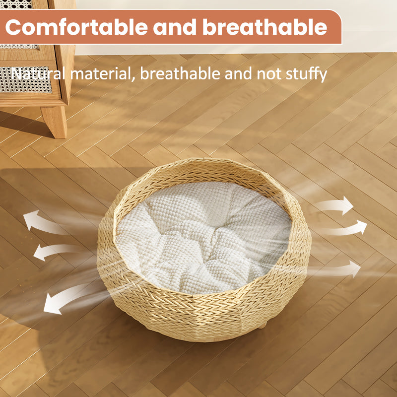 MiaoZan Woven Solid Wood Pet Bed, Semi-Enclosed Cat Dog Bed, All Seasons Universal,Cat Bed