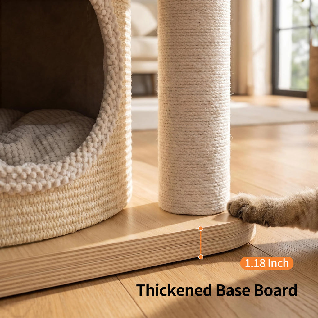 OFA03 Large Cat Tree for Indoor Cats, Multi-Level Wooden Cat Tower with Scratching Posts, Cat Condo & Cozy Cat House for Multiple Cats