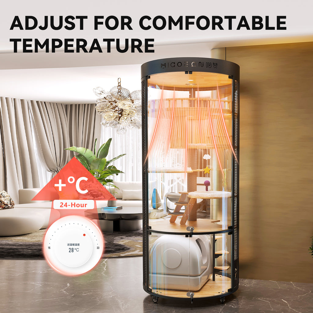 Large Cat Villa, 360° Full-View Cat Cage with Tempered Glass, Smart Ventilation & Heavy-Duty Carbon Steel Frame