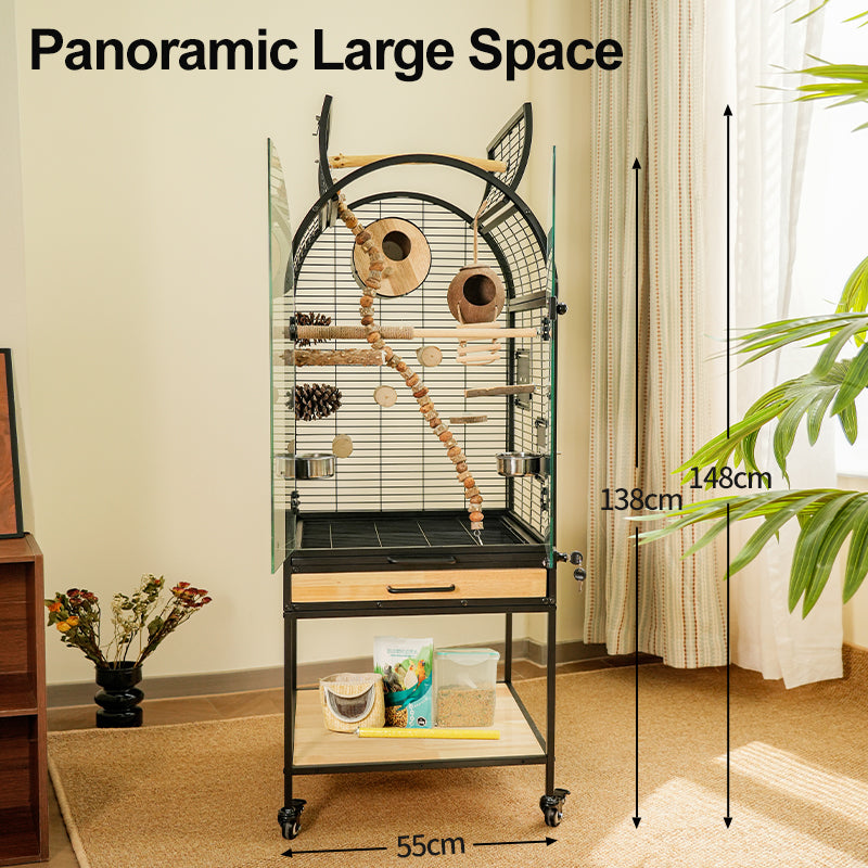 Free shipping | Large Baroque Parrot Cage Solid Wood | Luxury Anti-Splash Bird Villa for Cockatiel, Budgerigar & Small Parrots