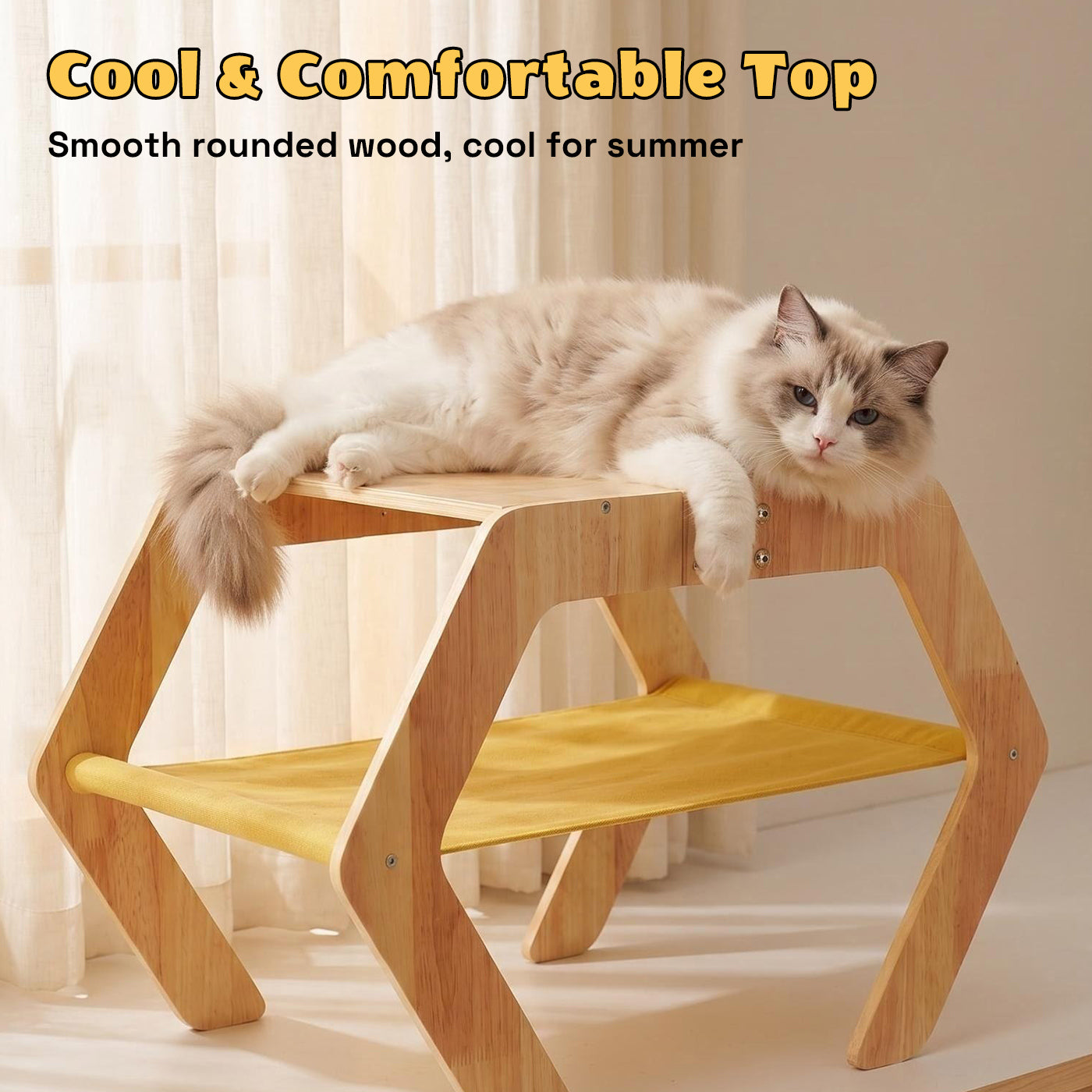 3-in-1 Sisal Cat Scratcher Bed, Cat Hammock Lounge with Solid Wood Frame, Durable Pad & Perch for Large Indoor Cats, Easy Assembly Cat Furniture