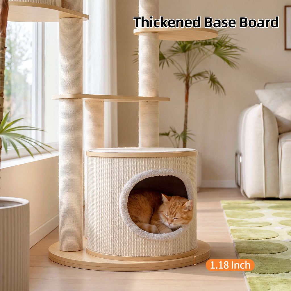 OFW01 Modern Multi-Level Cat Tree with Cozy Cat House, Hammock & Scratching Posts