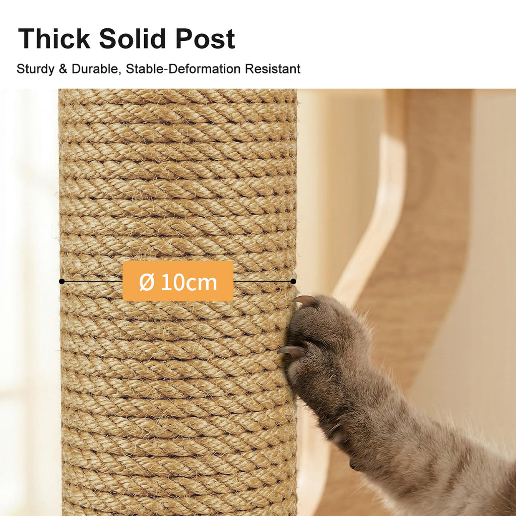 Large Solid Wood Cat Tree for Multiple Cats – Space-Saving Vertical Cat Tower with Scratching Posts & Hammock