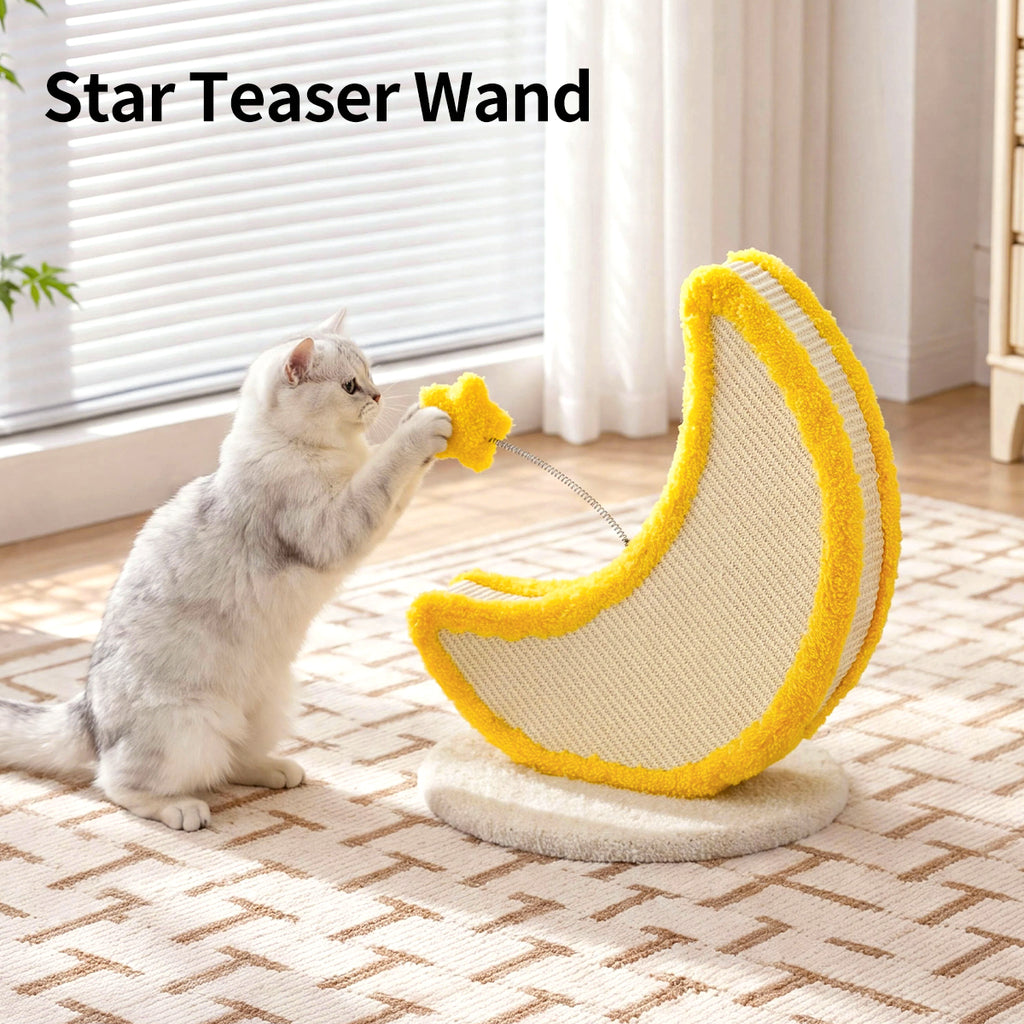 Moon-Shaped Sisal Cat Scratcher – Durable, Low-Shedding Cat Scratching Board with Cozy Plush for Indoor Cats