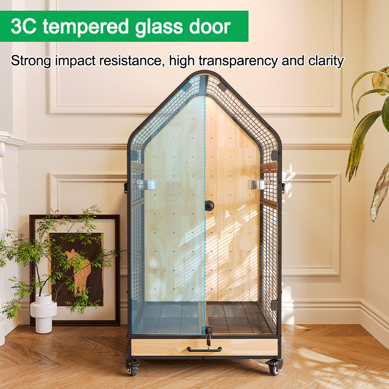 Free shipping | TAJIA Panoramic Large Bird Cage for Parrots | Heavy-Duty Iron Aviary with Stand & Play Top, Spacious Cabinet Design for Conures, African Greys & Macaws