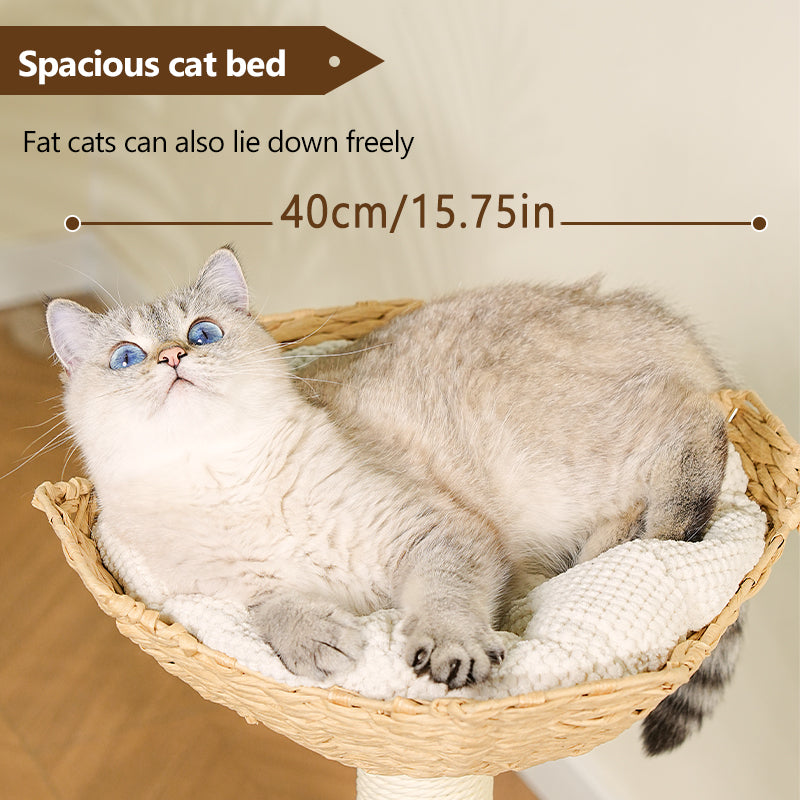 MiaoZan Wicker Cat Climbing Frame Multifunctional Cat Bed Scratching Post Toy Space-Saving