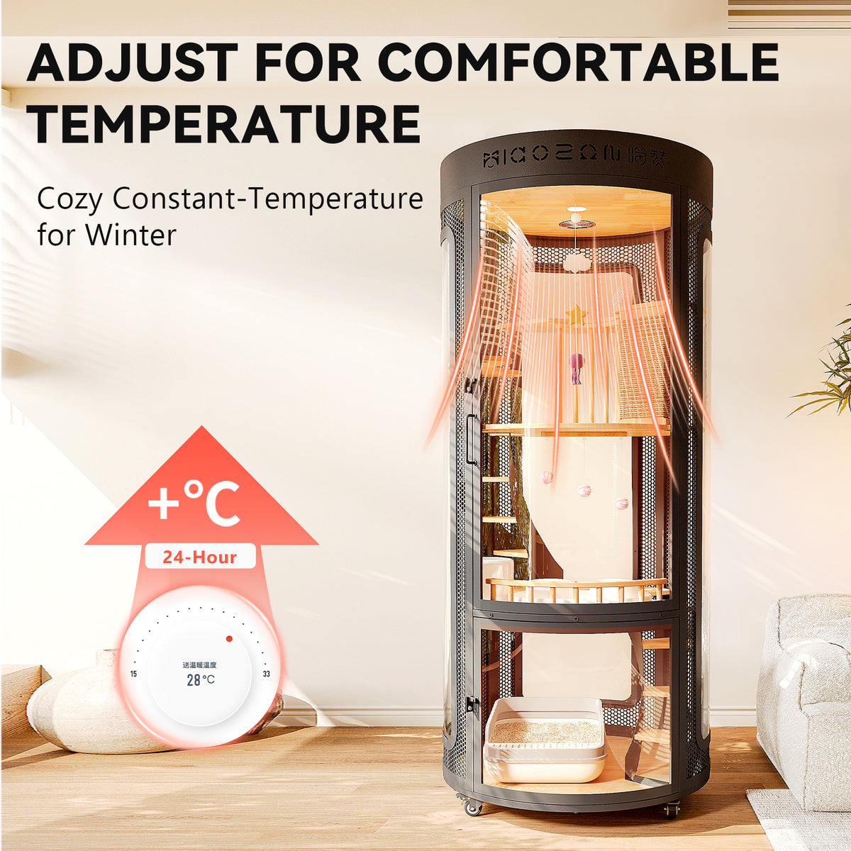 Extra Large Cat Cage Indoor, Cat Enclosure with Smart Air System, Panoramic Cat Villa, Large Cat House