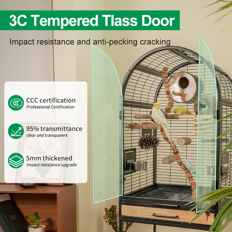 Free shipping | Large Baroque Parrot Cage Solid Wood | Luxury Anti-Splash Bird Villa for Cockatiel, Budgerigar & Small Parrots
