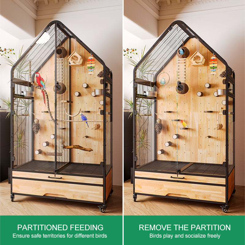 Free shipping | Large Panoramic Bird Cage Wrought Iron | Luxury Parrot Aviary Villa for African Grey, Cockatiel, Monk Parakeet