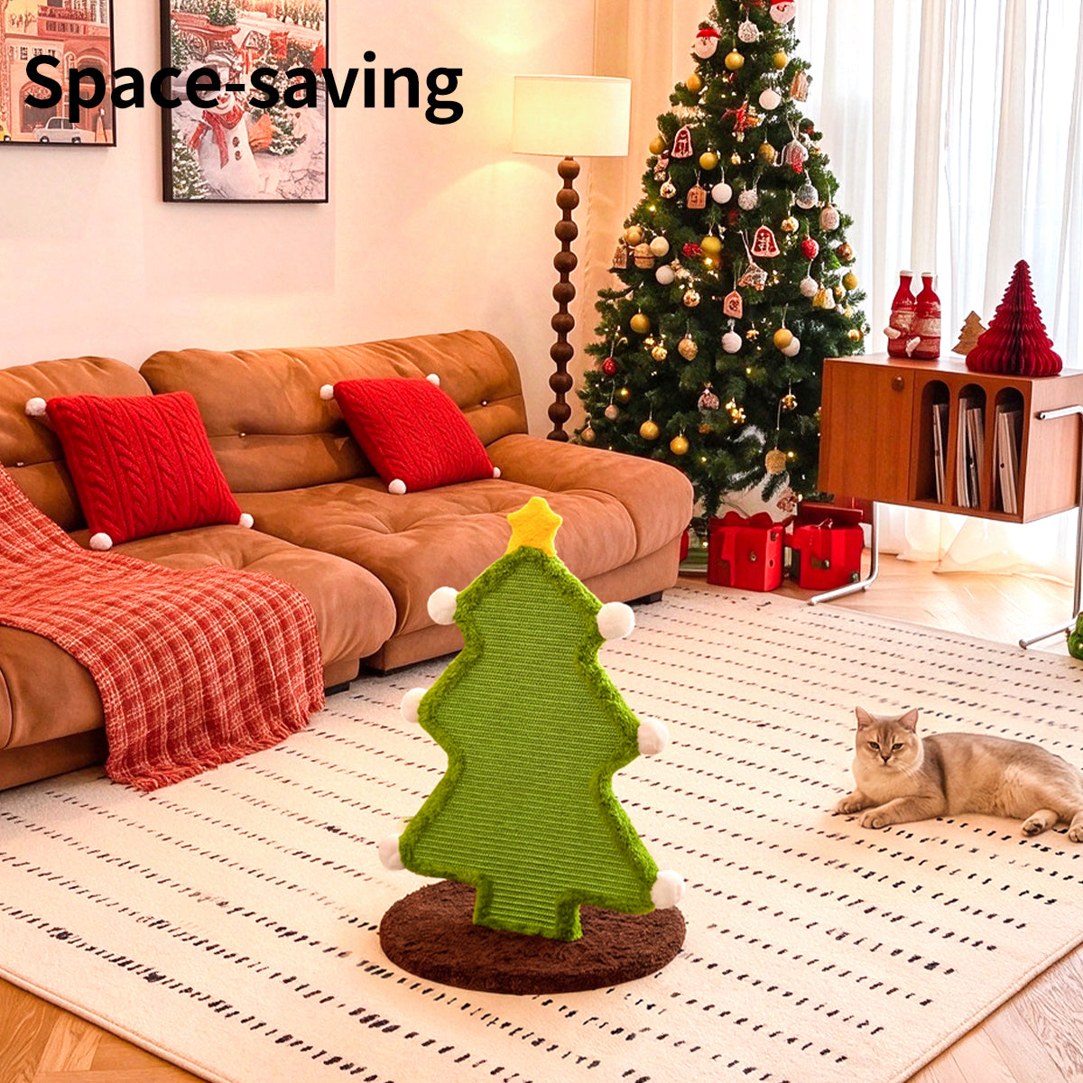 Christmas tree-Shaped Sisal Cat Scratcher – Durable, Low-Shedding Cat Scratching Board with Cozy Plush for Indoor Cats
