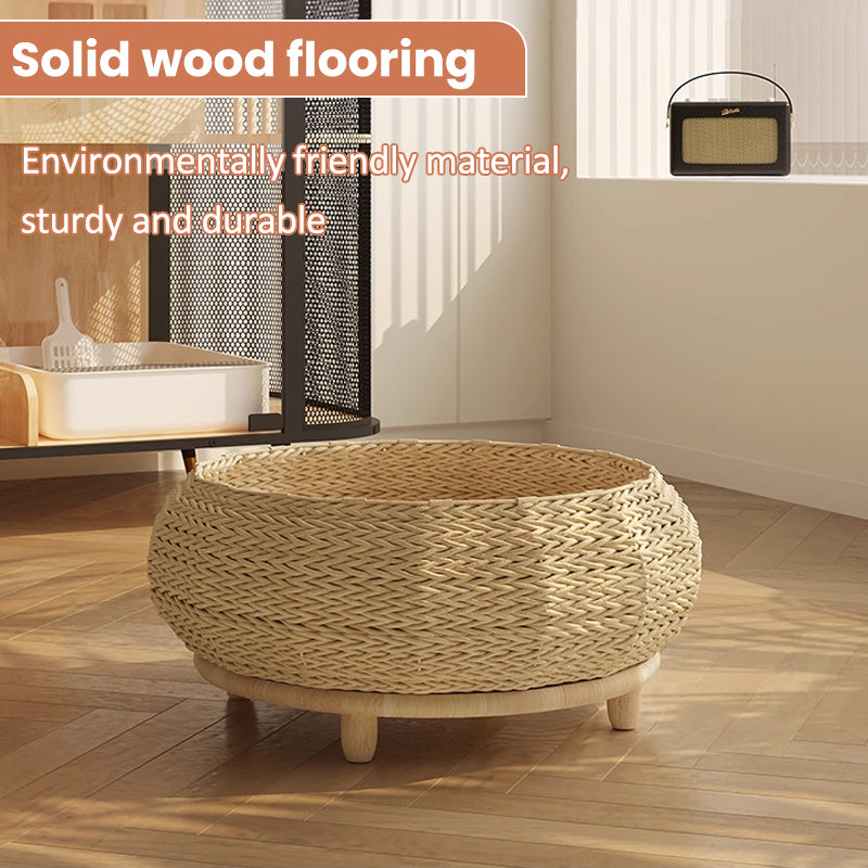 MiaoZan Woven Solid Wood Pet Bed, Semi-Enclosed Cat Dog Bed, All Seasons Universal,Cat Bed