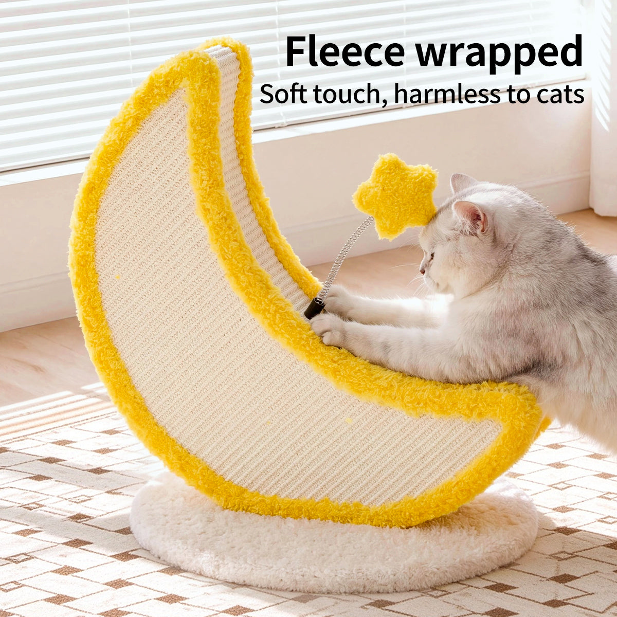 Moon-Shaped Sisal Cat Scratcher – Durable, Low-Shedding Cat Scratching Board with Cozy Plush for Indoor Cats