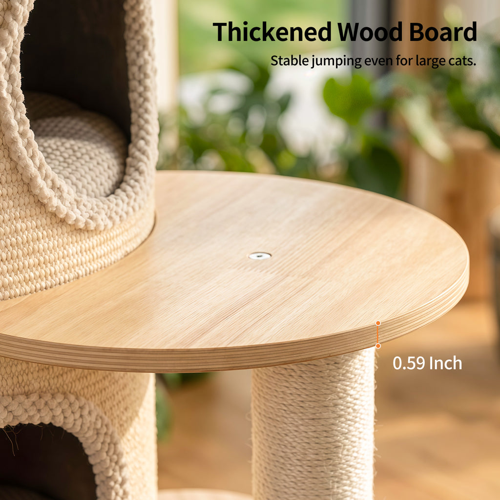 OFA03 Large Cat Tree for Indoor Cats, Multi-Level Wooden Cat Tower with Scratching Posts, Cat Condo & Cozy Cat House for Multiple Cats