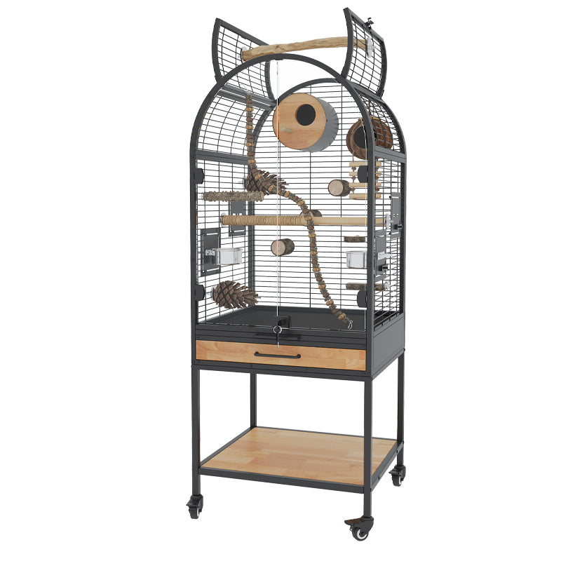 Free shipping | Large Baroque Parrot Cage Solid Wood | Luxury Anti-Splash Bird Villa for Cockatiel, Budgerigar & Small Parrots
