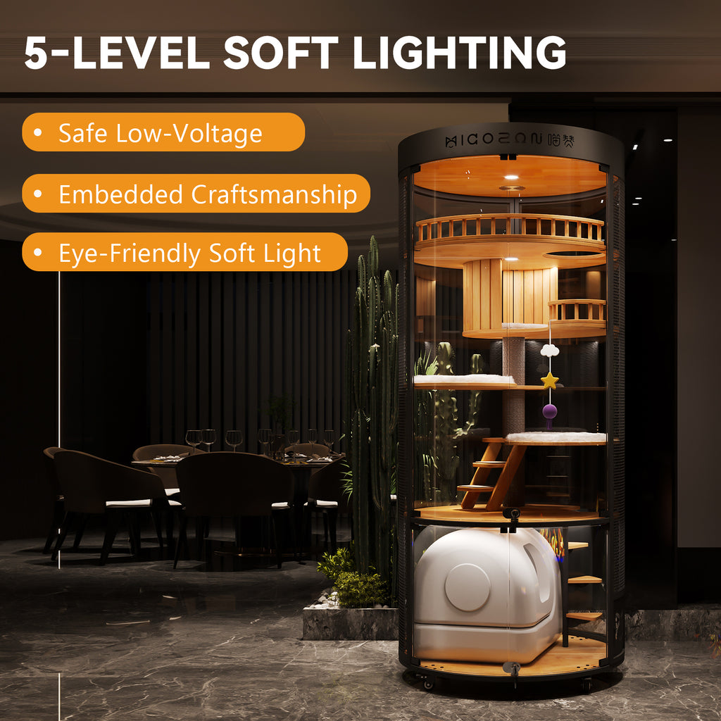 Large Cat Villa, 360° Full-View Cat Cage with Tempered Glass, Smart Ventilation & Heavy-Duty Carbon Steel Frame