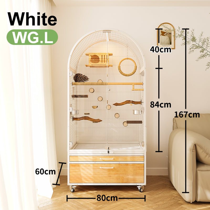 Large Wooden Parrot Cage – Luxury Bird Aviary with Stainless Steel Features, Easy-Clean Design & Anti-Splash Protection
