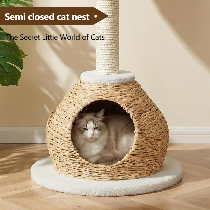 MiaoZan Wicker Cat Climbing Frame Multifunctional Cat Bed Scratching Post Toy Space-Saving