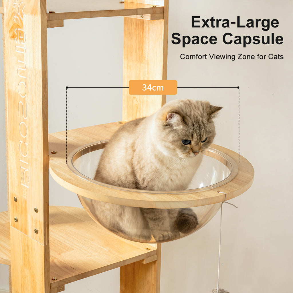 Large Solid Wood Cat Tree for Multiple Cats – Space-Saving Vertical Cat Tower with Scratching Posts & Hammock
