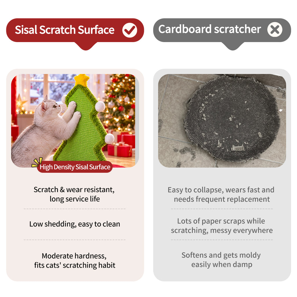 Christmas tree-Shaped Sisal Cat Scratcher – Durable, Low-Shedding Cat Scratching Board with Cozy Plush for Indoor Cats