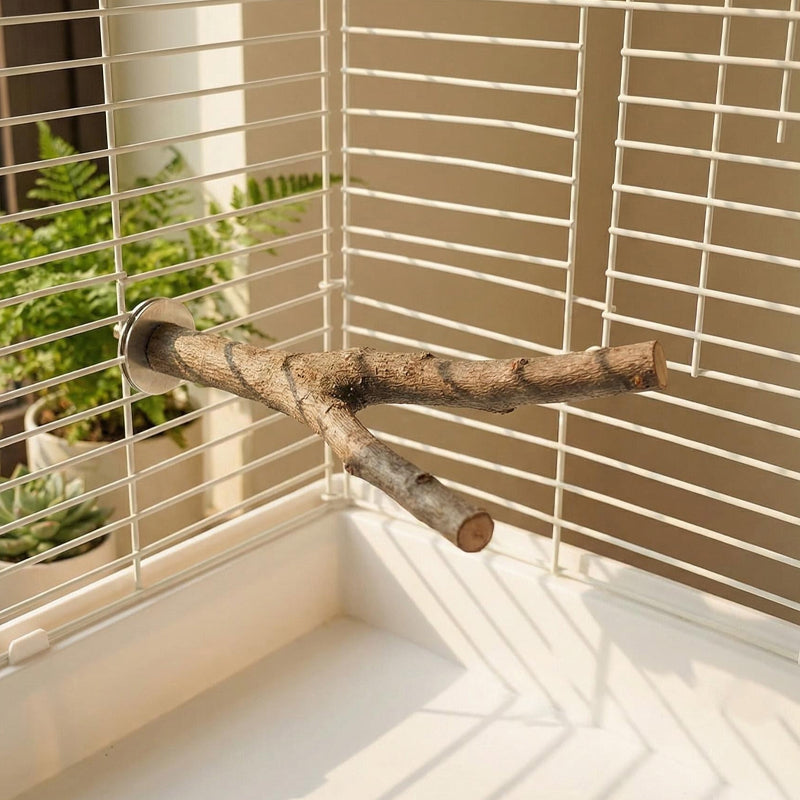 Natural Apple Wood Bird Perch for Parrots, Budgies & Cockatiels – Wooden Bird Cage Stand with Secure Double-Sided Mounting