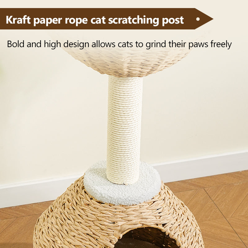 MiaoZan Wicker Cat Climbing Frame Multifunctional Cat Bed Scratching Post Toy Space-Saving
