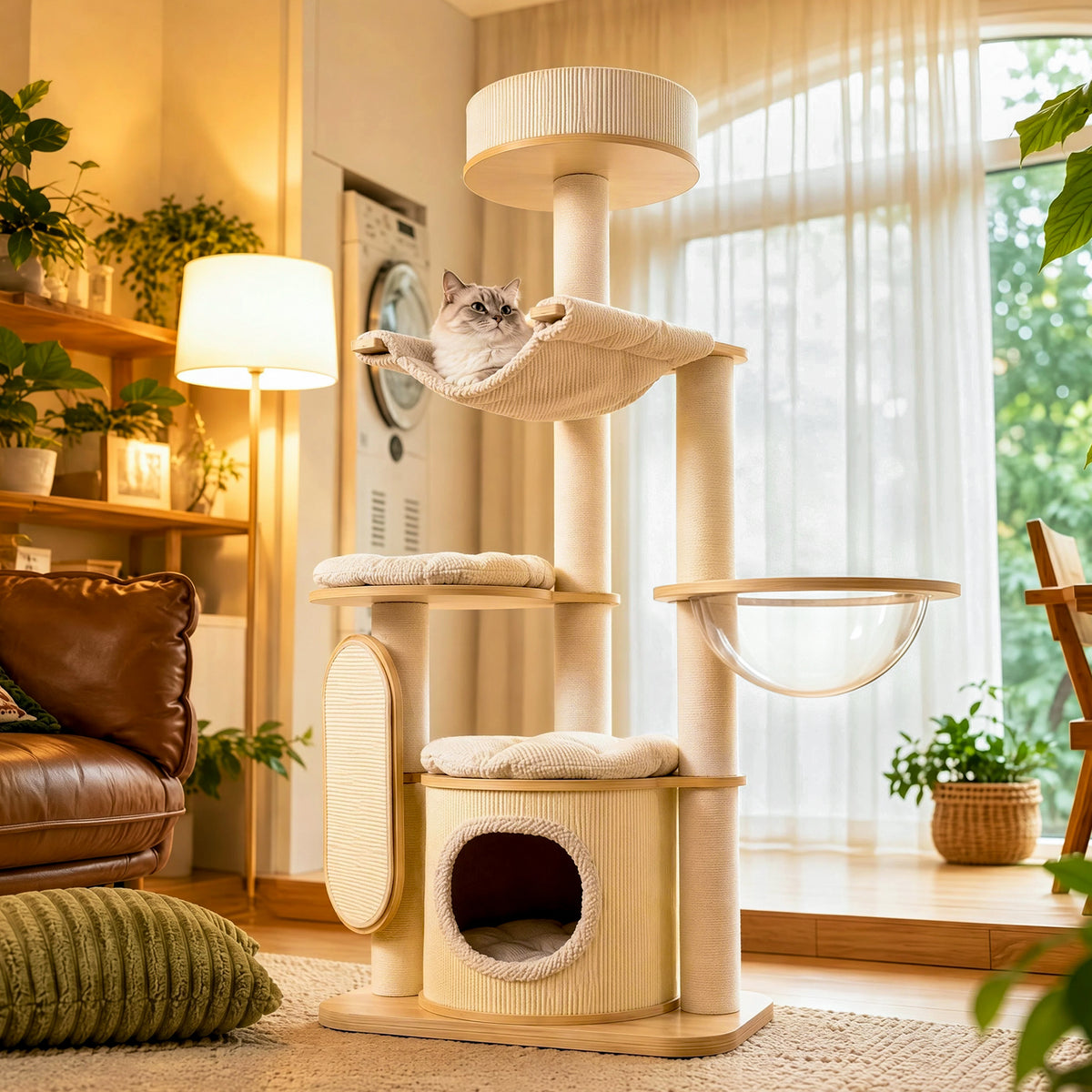 OFA01 Large Cat Tree for Indoor Cats, Multi-Level Wooden Cat Tower with Scratching Posts, Cat Condo & Cozy Cat House for Multiple Cats
