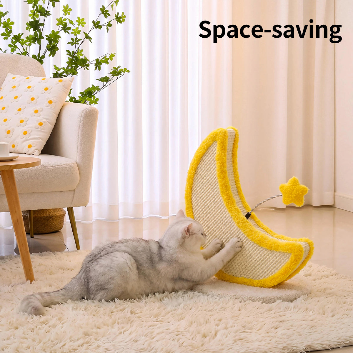 Moon-Shaped Sisal Cat Scratcher – Durable, Low-Shedding Cat Scratching Board with Cozy Plush for Indoor Cats
