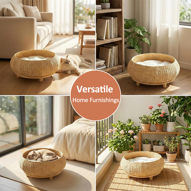 MiaoZan Woven Solid Wood Pet Bed, Semi-Enclosed Cat Dog Bed, All Seasons Universal,Cat Bed