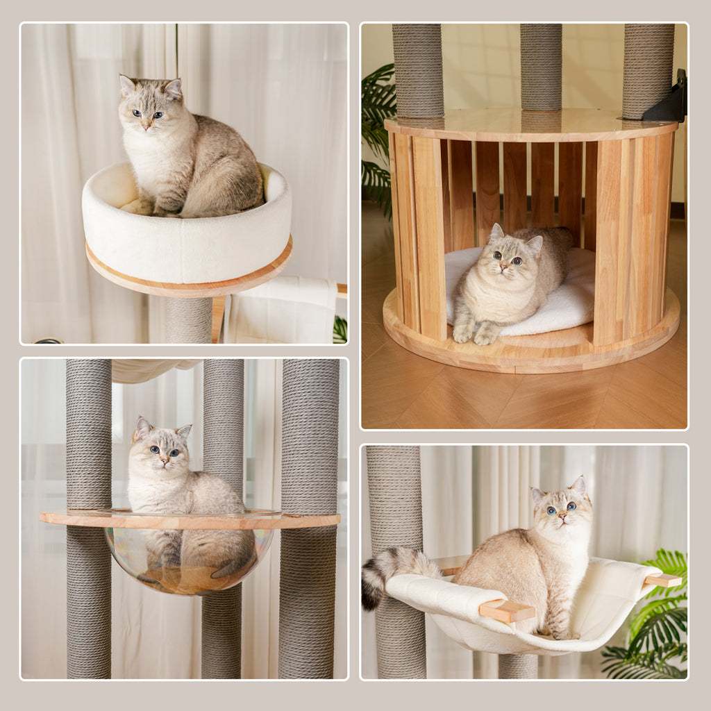 Treadmill Large Cat Tree for Indoor Cats, Multi-Level Wooden Cat Tower with Scratching Posts, Cat Condo & Cozy Cat House for Multiple Cats