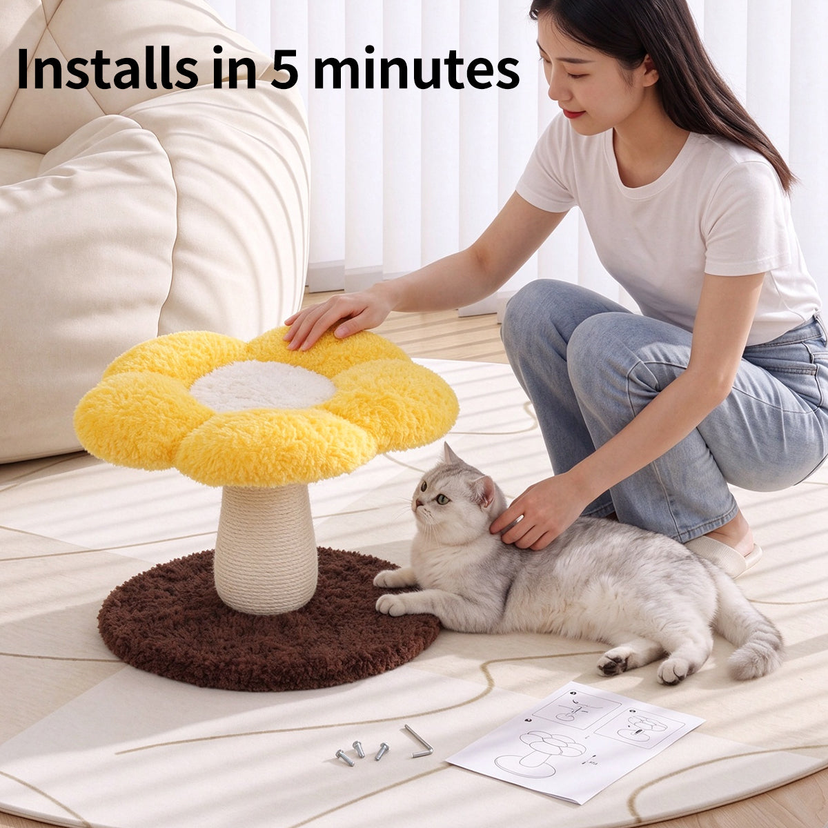 Flower-Shaped Sisal Cat Scratcher – Durable, Low-Shedding Cat Scratching Board with Cozy Plush for Indoor Cats