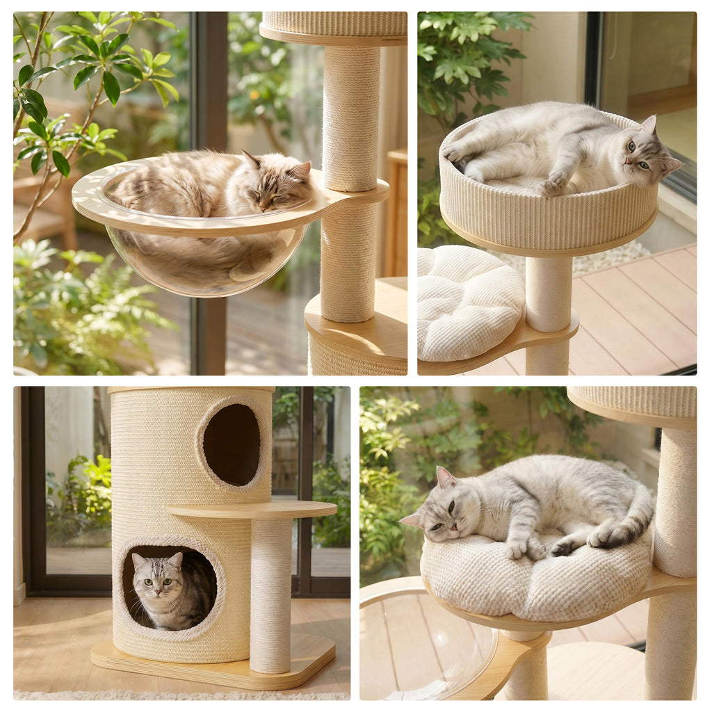 OFA03 Large Cat Tree for Indoor Cats, Multi-Level Wooden Cat Tower with Scratching Posts, Cat Condo & Cozy Cat House for Multiple Cats