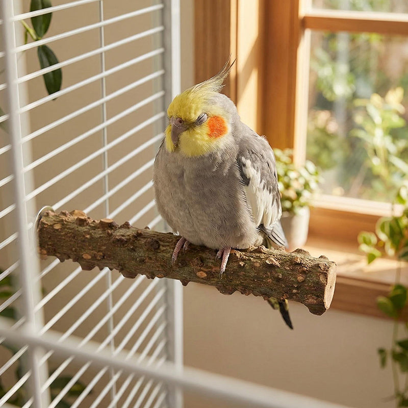 Natural Pepper Wood Bird Perch, Natural Wooden Parrot Perch with Double-Sided Locking Bolts, Bird Cage Stand for Budgies, Cockatiels, Conures & Parrots