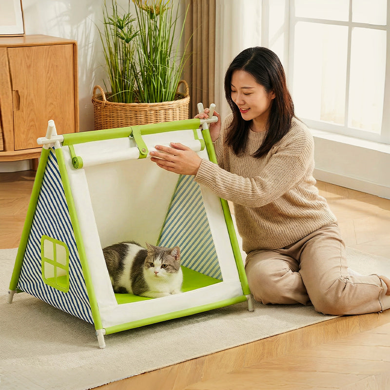 MiaoZan Foldable Pet Tent House for Cats & Dogs, Portable Washable All-Seasons Semi-Enclosed Space-Saving