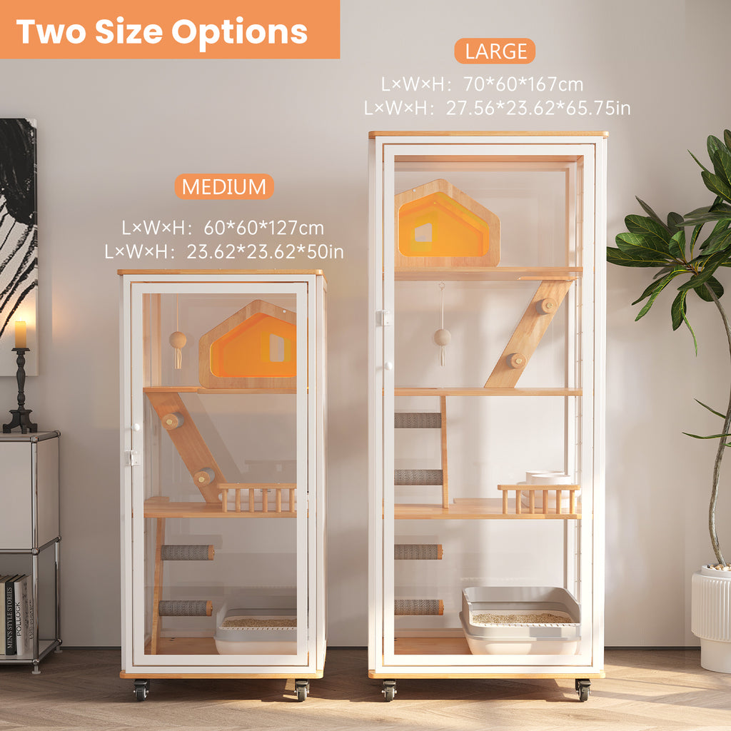 Extra Large Cat Villa, Luxury Indoor Cat Cage with Panoramic Glass Cat House