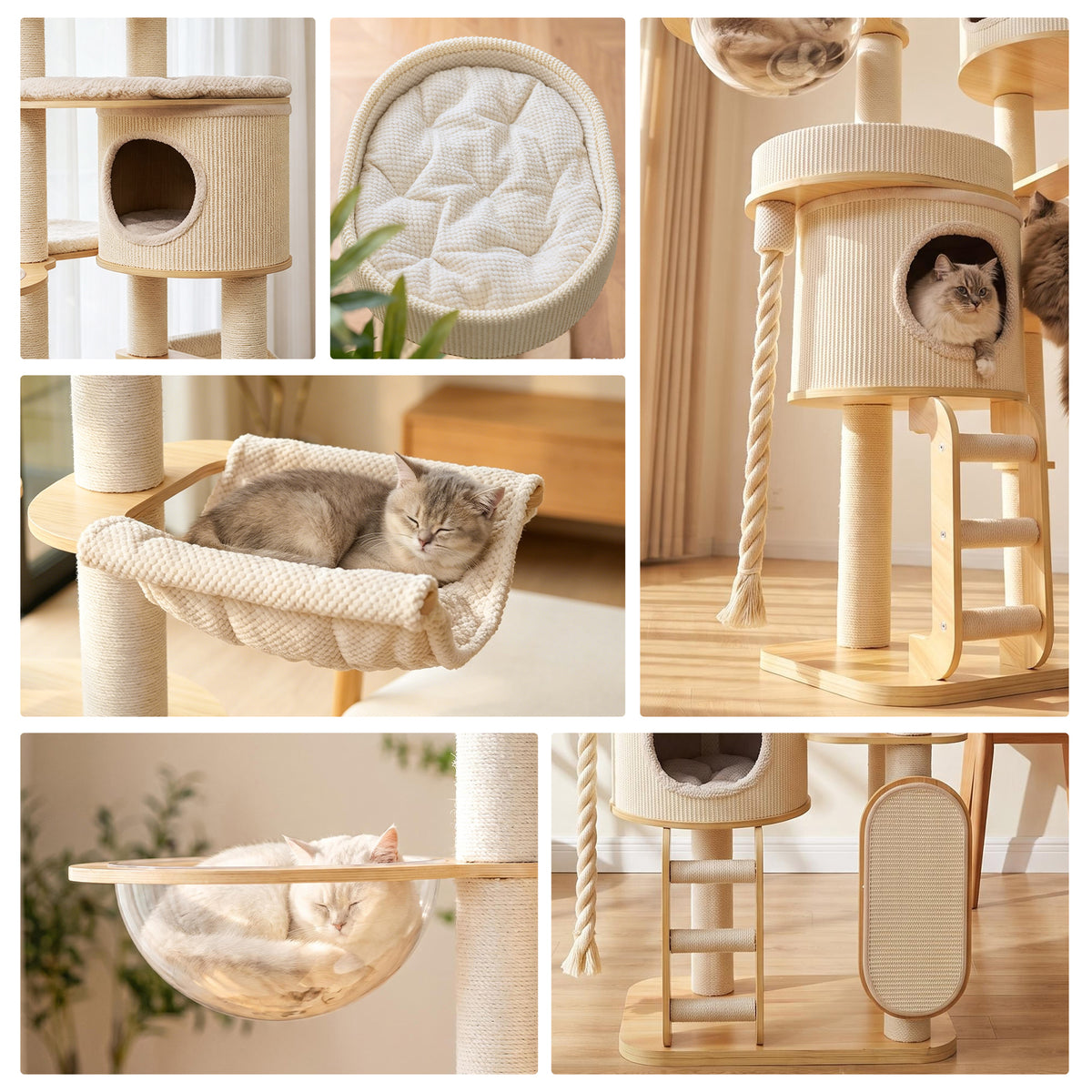 OFA05 Large Cat Tree for Indoor Cats, Multi-Level Wooden Cat Tower with Scratching Posts, Cat Condo & Cozy Cat House for Multiple Cats
