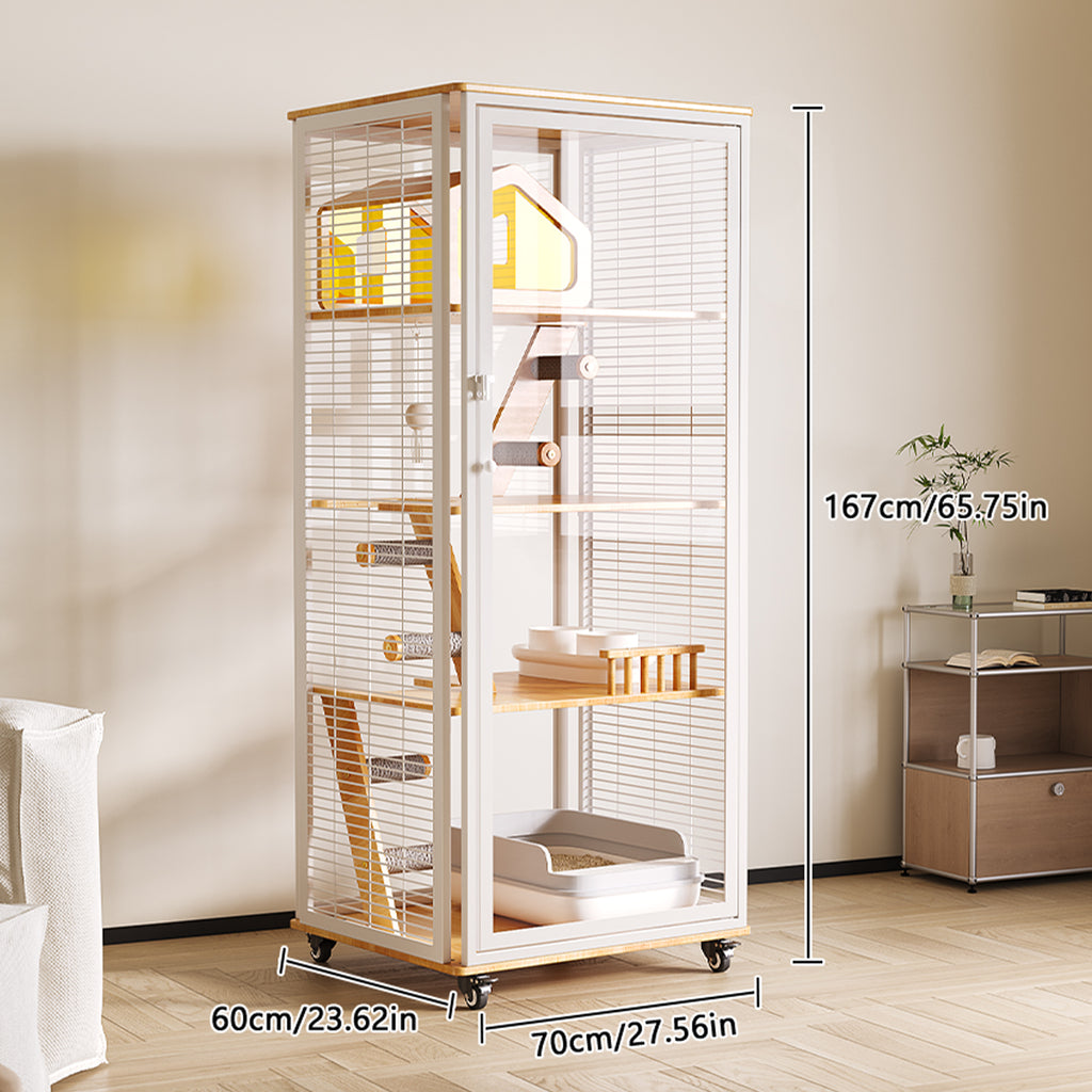 Extra Large Cat Villa, Luxury Indoor Cat Cage with Panoramic Glass Cat House