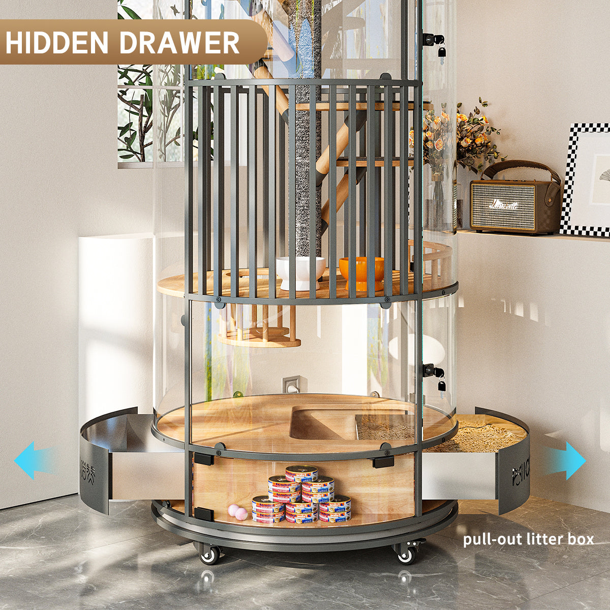 Premium 360° Transparent Glass Cat Condo – Multi-Level Luxury Cat Tower with Double-Door Design