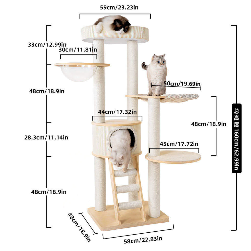 OFW02 Modern Multi-Level Cat Tree with Cozy Cat House, Hammock & Scratching Posts