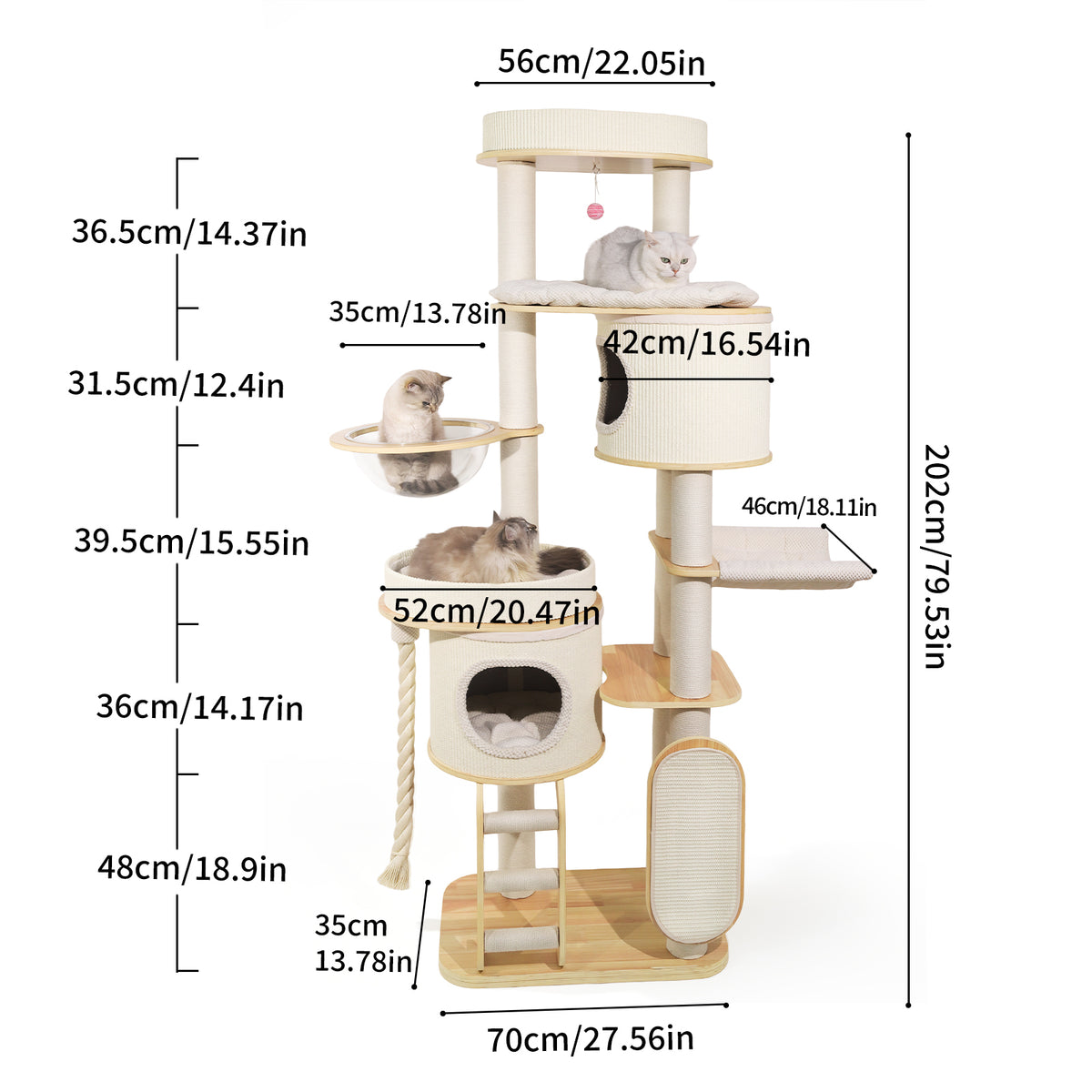 OFA05 Large Cat Tree for Indoor Cats, Multi-Level Wooden Cat Tower with Scratching Posts, Cat Condo & Cozy Cat House for Multiple Cats