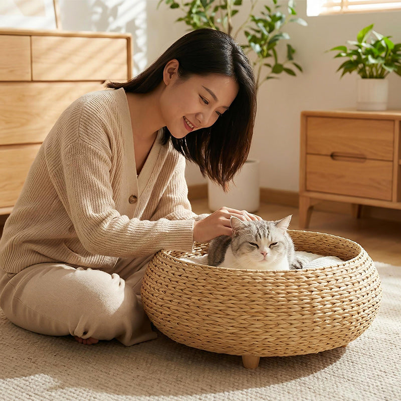 MiaoZan Woven Solid Wood Pet Bed, Semi-Enclosed Cat Dog Bed, All Seasons Universal,Cat Bed