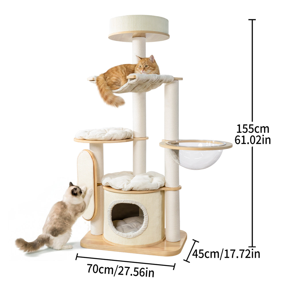 OFA01 Large Cat Tree for Indoor Cats, Multi-Level Wooden Cat Tower with Scratching Posts, Cat Condo & Cozy Cat House for Multiple Cats